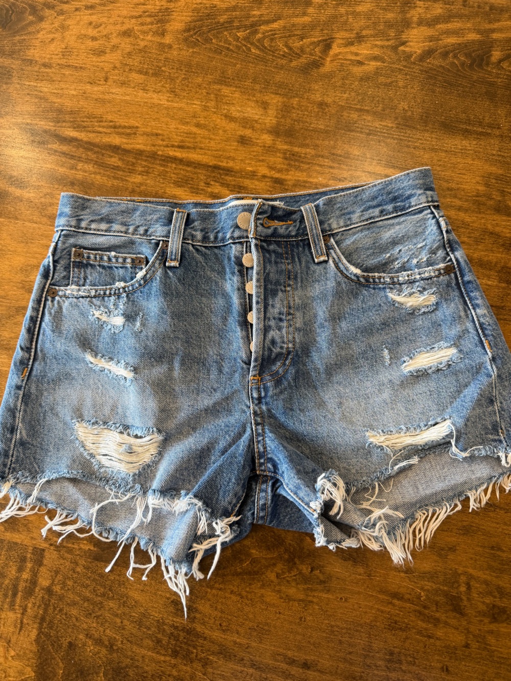 Denim Forum Distressed High-Rise Denim Shorts - Blue